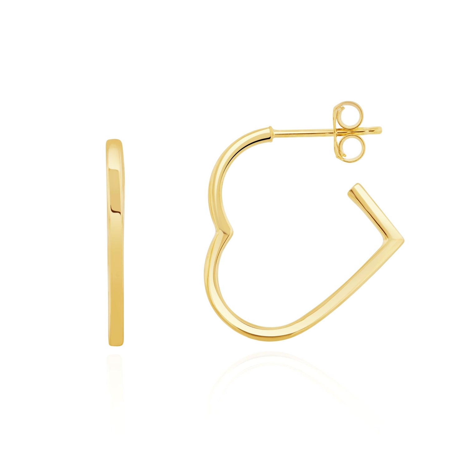 9ct Yellow Gold Square Tube Heart Hoop Earrings