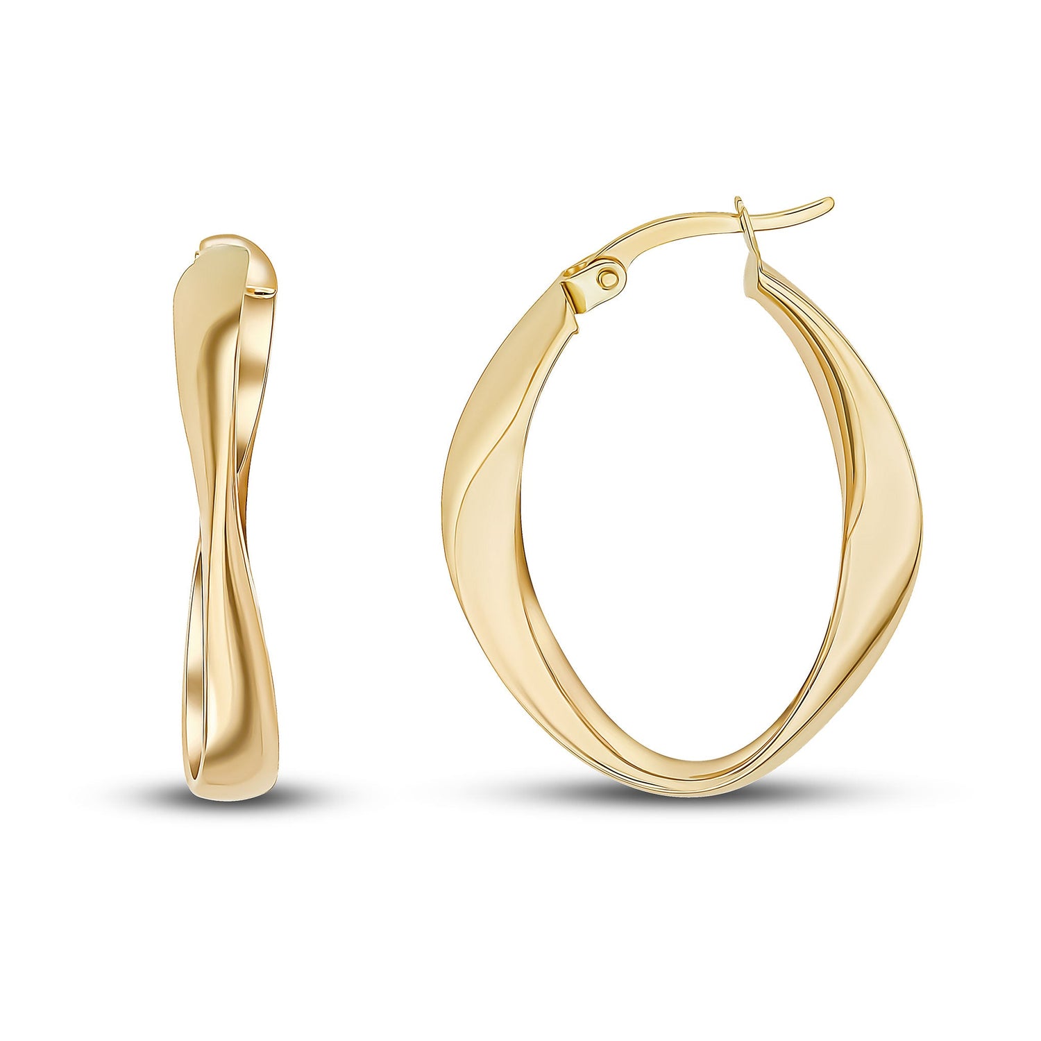 9ct Yellow Gold Polished Loose Wavy Oval Hoop Earrings -- 25x23mm