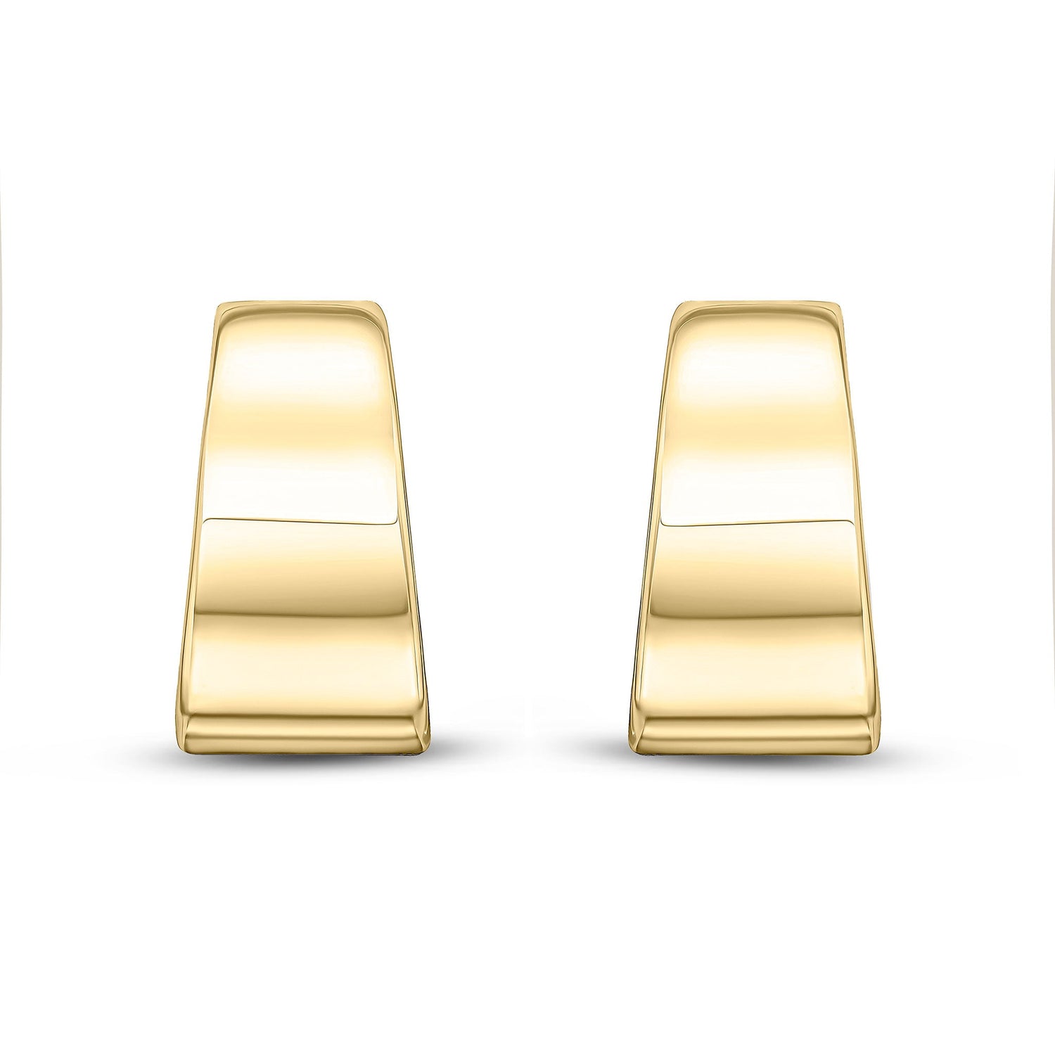 9ct Yellow Gold Flat Tapered Half Hoop Earrings with Peg and Scroll Fittings -- 16x8.5mm