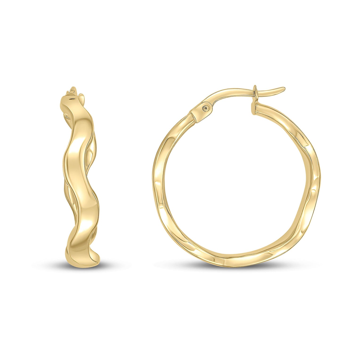 9ct Yellow Gold Polished Wavy Round Hoop Earrings -- 23x3mm