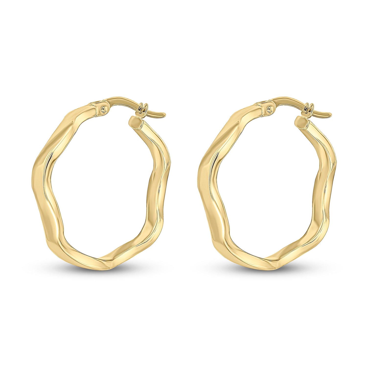 9ct Yellow Gold Polished Wavy Round Hoop Earrings -- 23x3mm