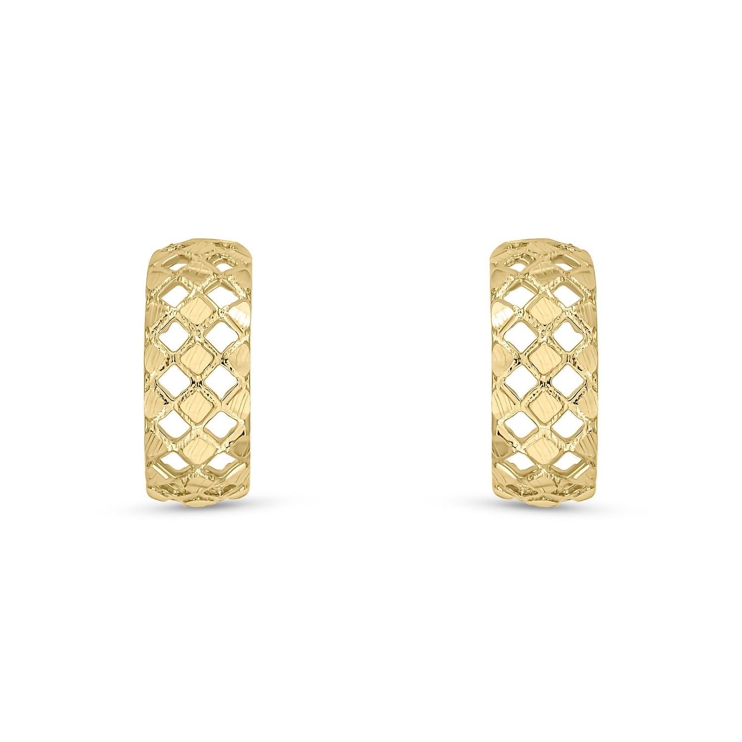 9ct Yellow Gold Pierced Out Half Hoop Earrings with Peg and Scroll Fittings -- 12x4.5mm