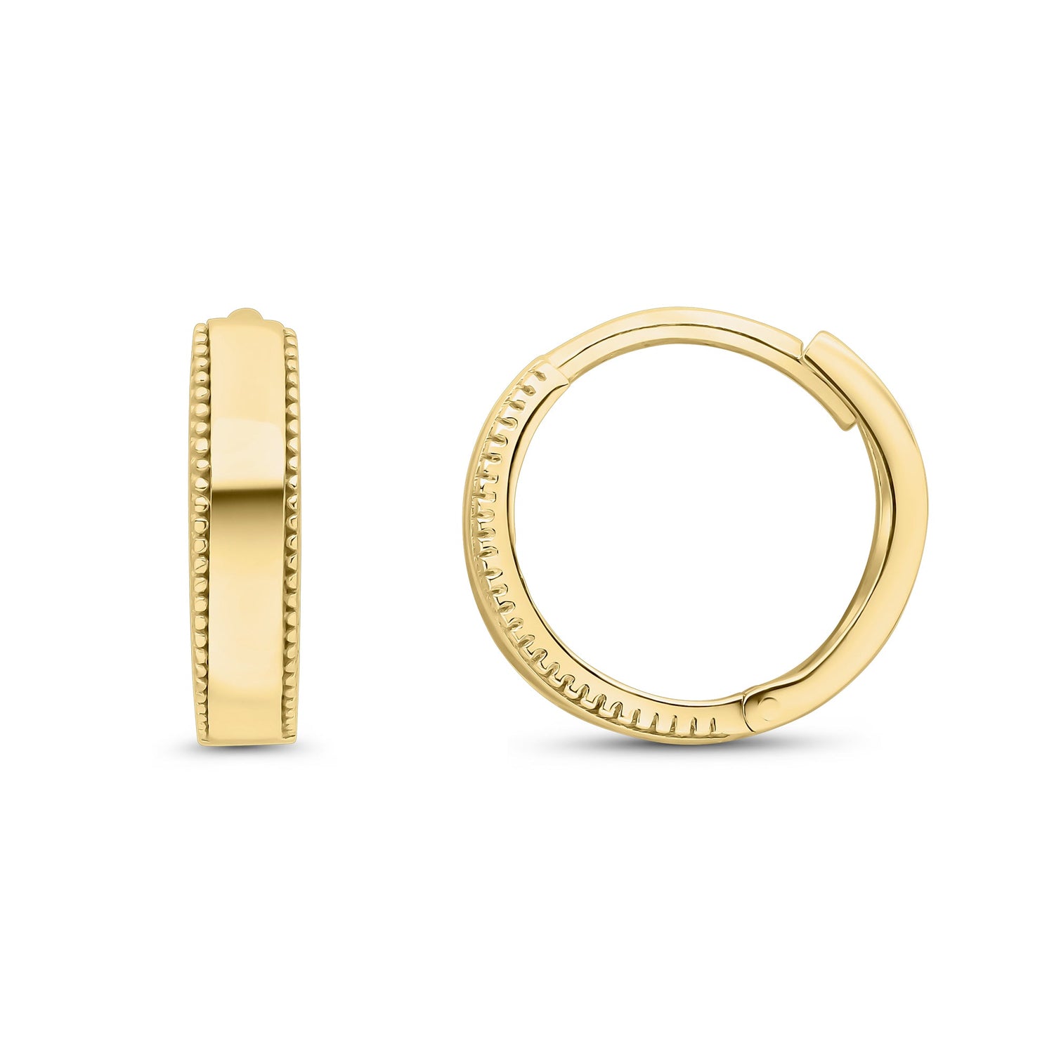 9CT Yellow Gold Polished Huggy Hoop Earrings with Beaded Edge