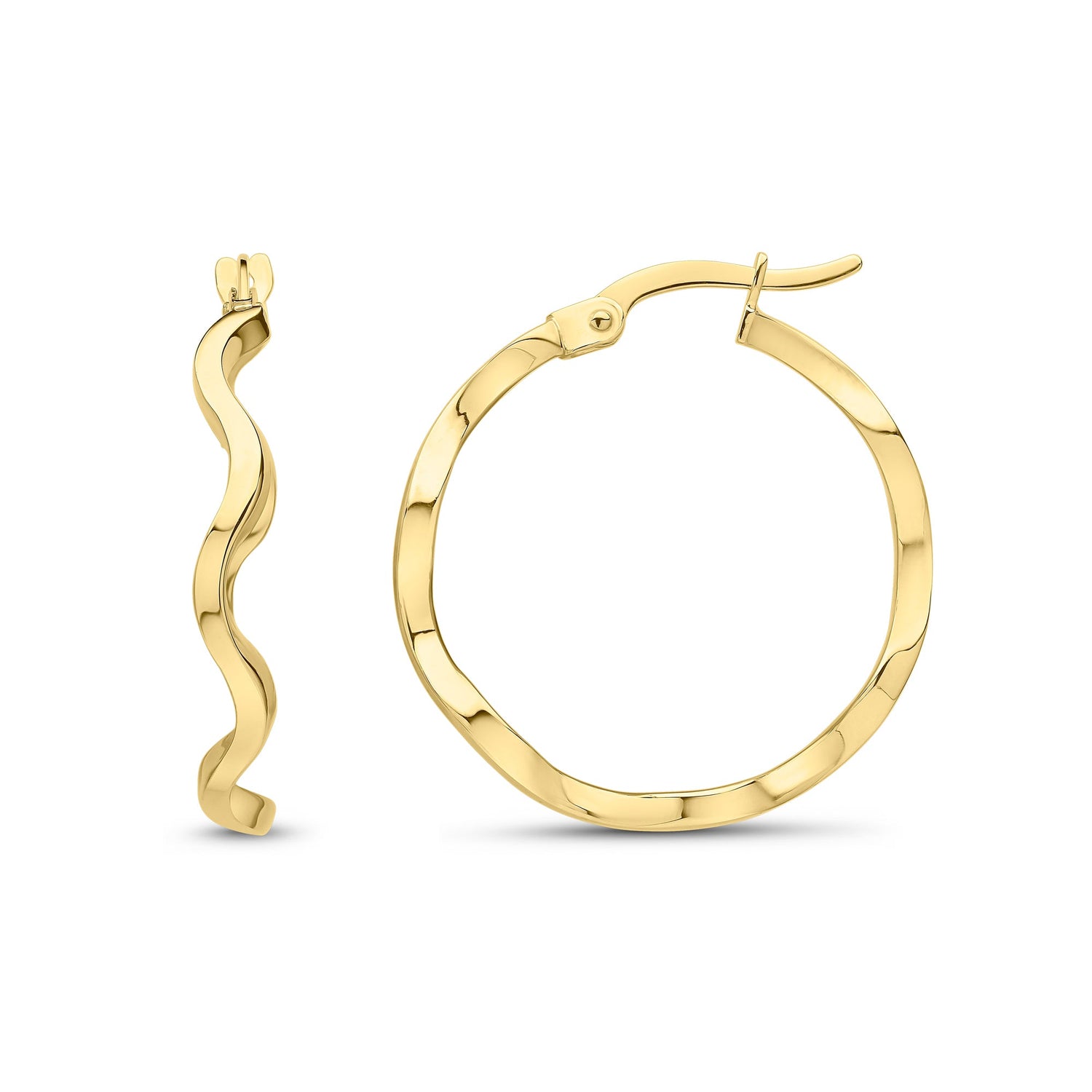 9CT Yellow Gold Round Polished Wavy Hoop Earrings 23mm