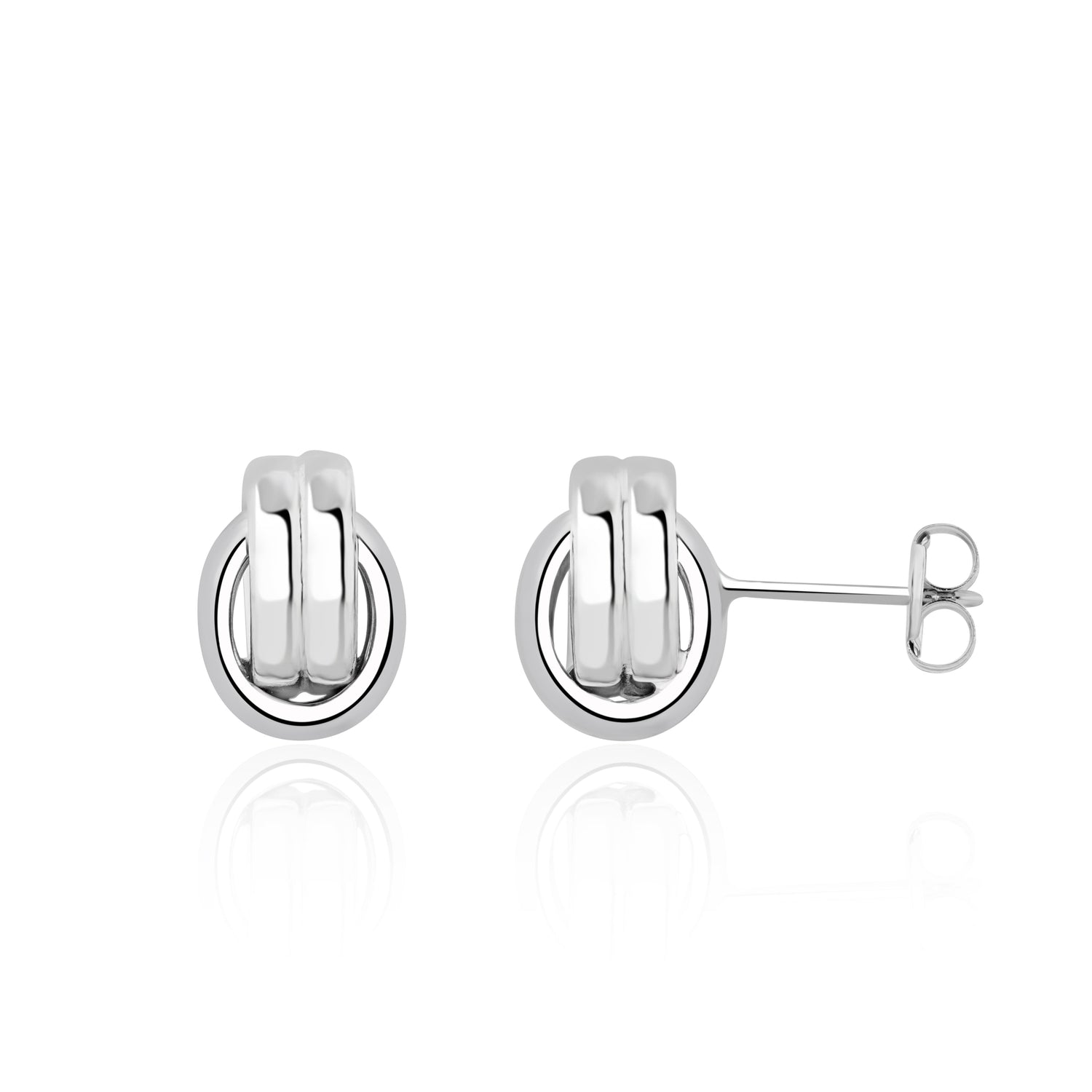 9ct White Gold Overlapping Circle Knot Stud Earrings — 11x7mm