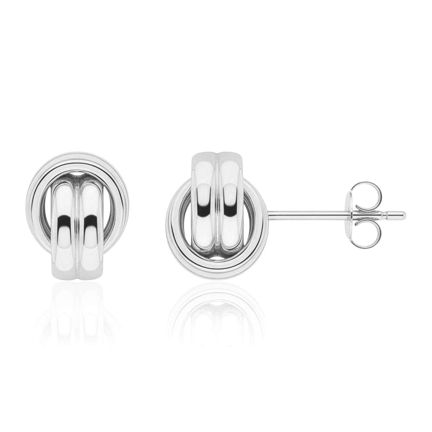 9ct White Gold Overlapping Circle Knot Stud Earrings — 11x7mm