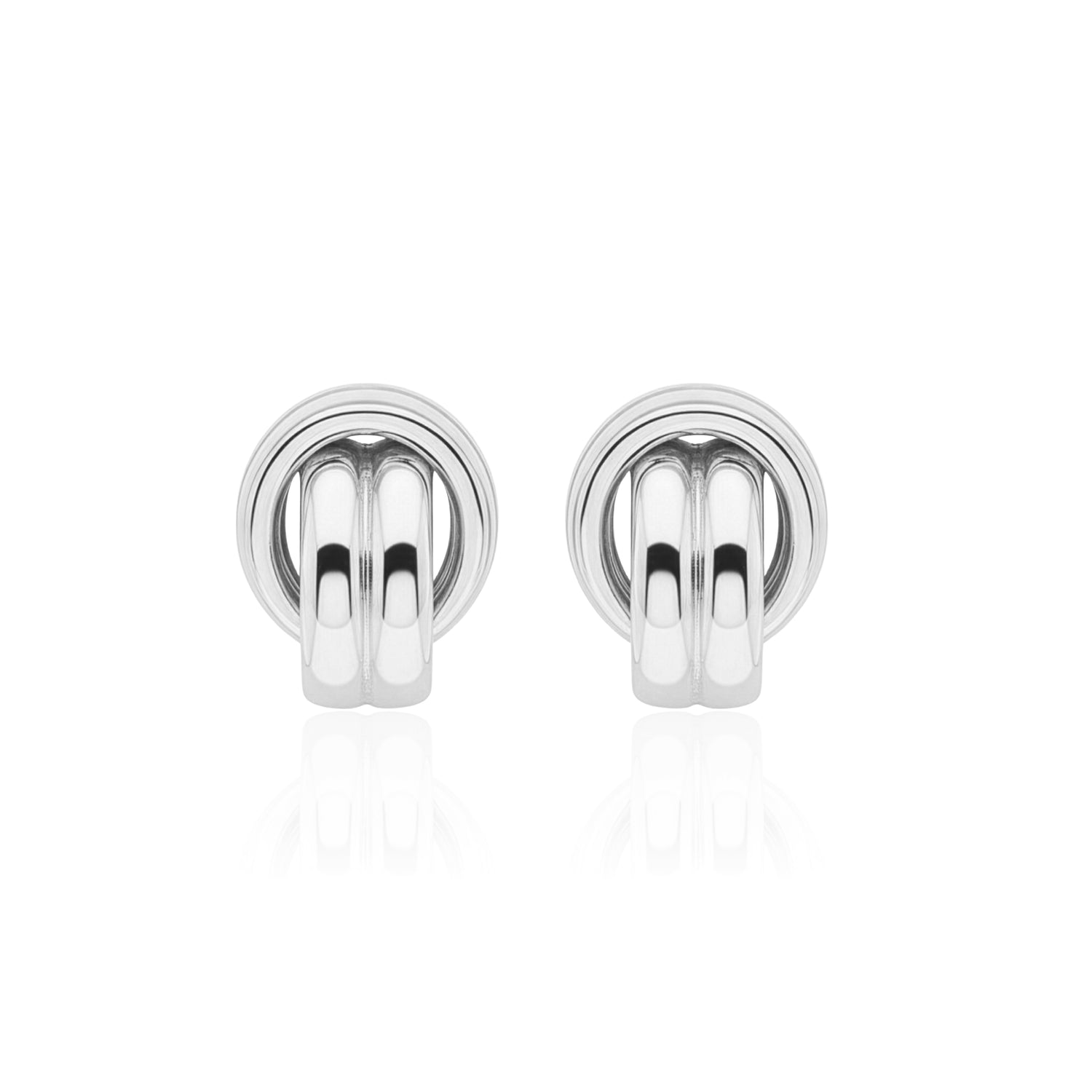 9ct White Gold Overlapping Circle Knot Stud Earrings — 11x7mm