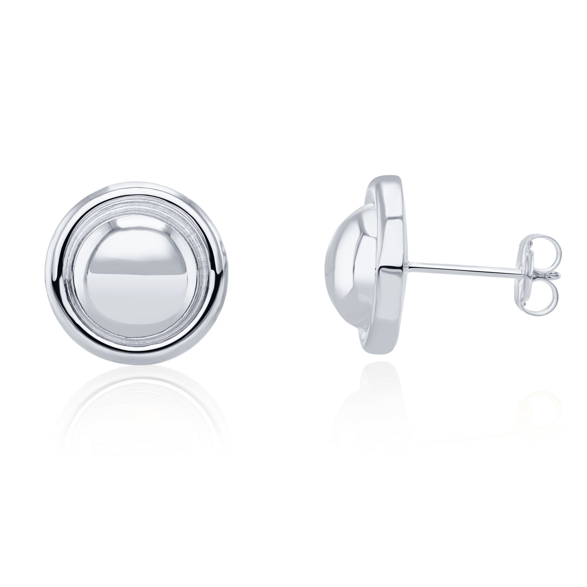 9ct White Gold Polished Dome and Border Stud Earrings — 12mm