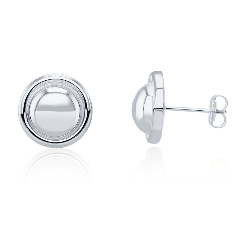 9ct White Gold Polished Dome and Border Stud Earrings — 12mm
