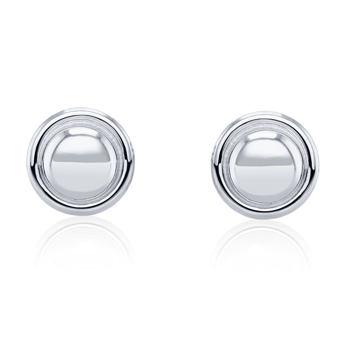 9ct White Gold Polished Dome and Border Stud Earrings — 12mm