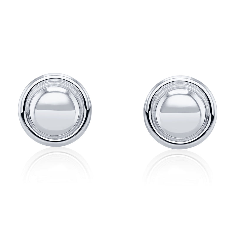 9ct White Gold Polished Dome and Border Stud Earrings — 12mm