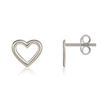 9ct White Gold Open Heart Stud Earrings — 9.5x10mm