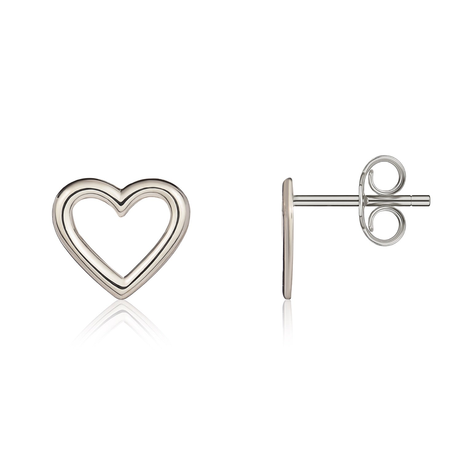 9ct White Gold Open Heart Stud Earrings — 9.5x10mm