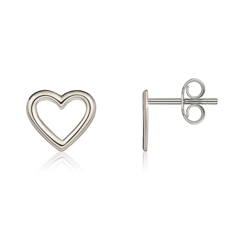 9ct White Gold Open Heart Stud Earrings — 9.5x10mm