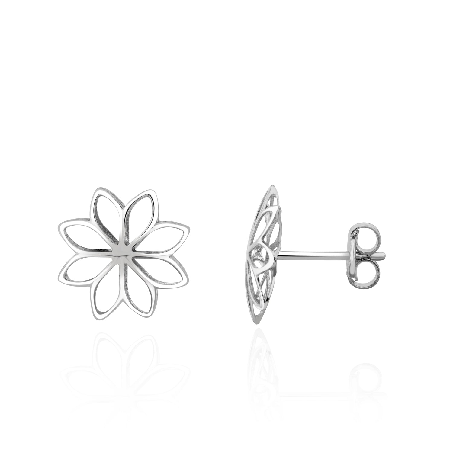 9ct White Gold Open Flower Earrings — 11mm