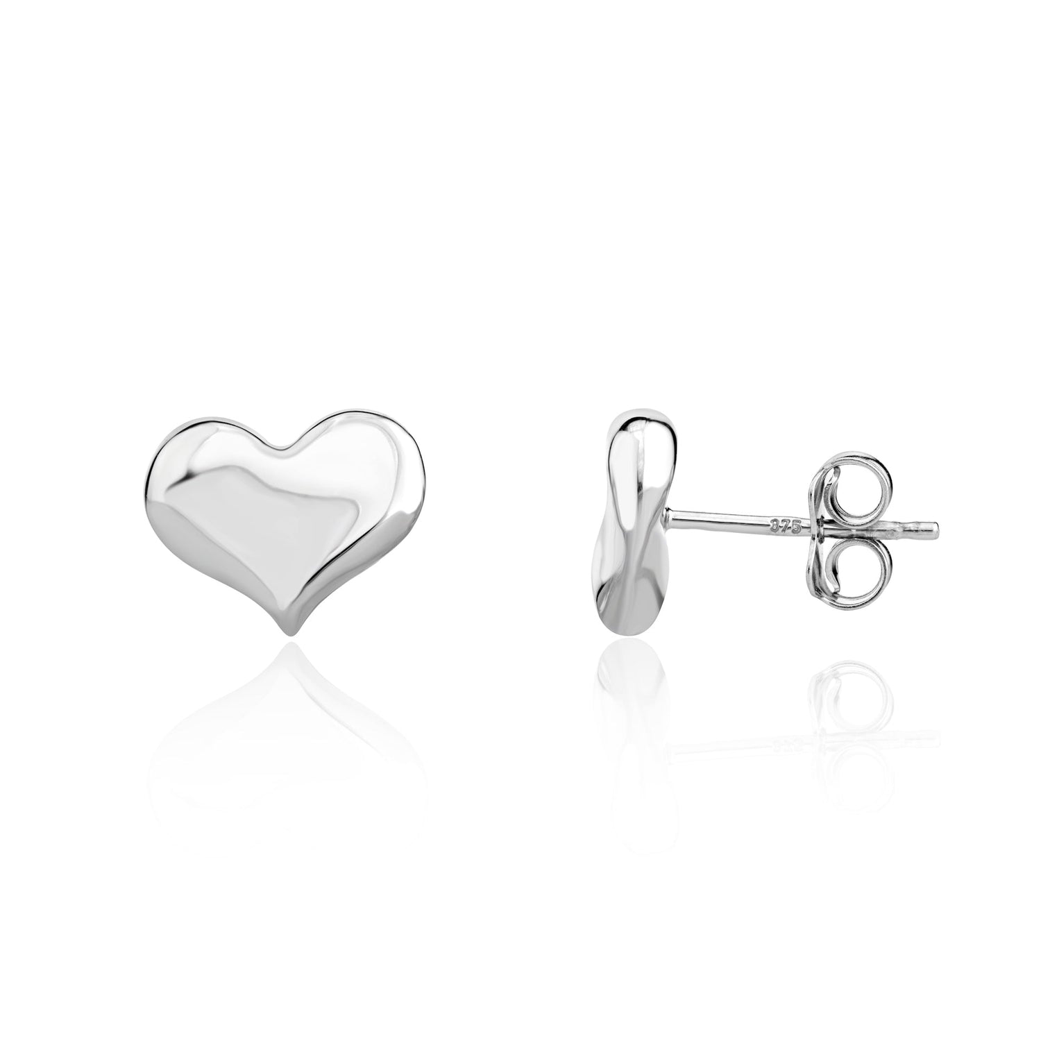9ct White Gold Polished Contoured Heart Stud Earrings — 10mm x 9mm