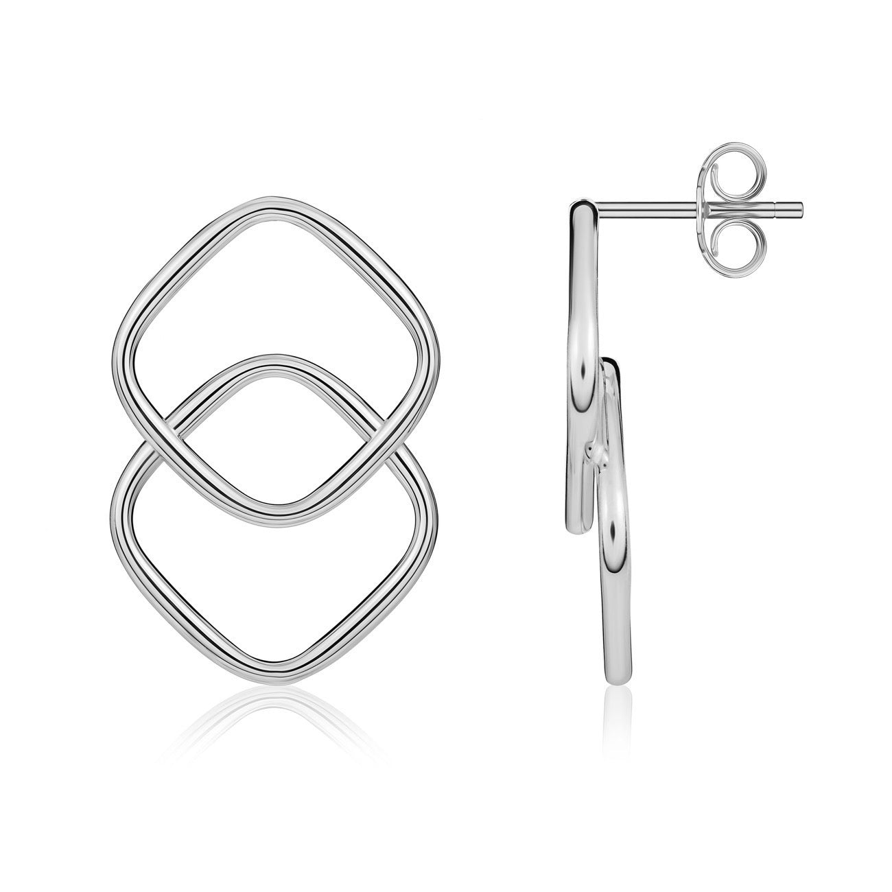 9ct White Gold Overlapped Cushion Stud Earrings