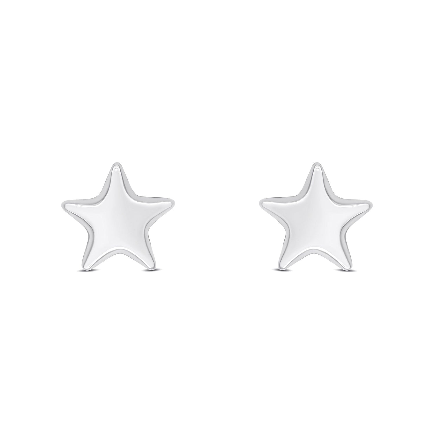 9ct White Gold Polished Rounded Flat Five-Point Star Stud Earrings — 9mm