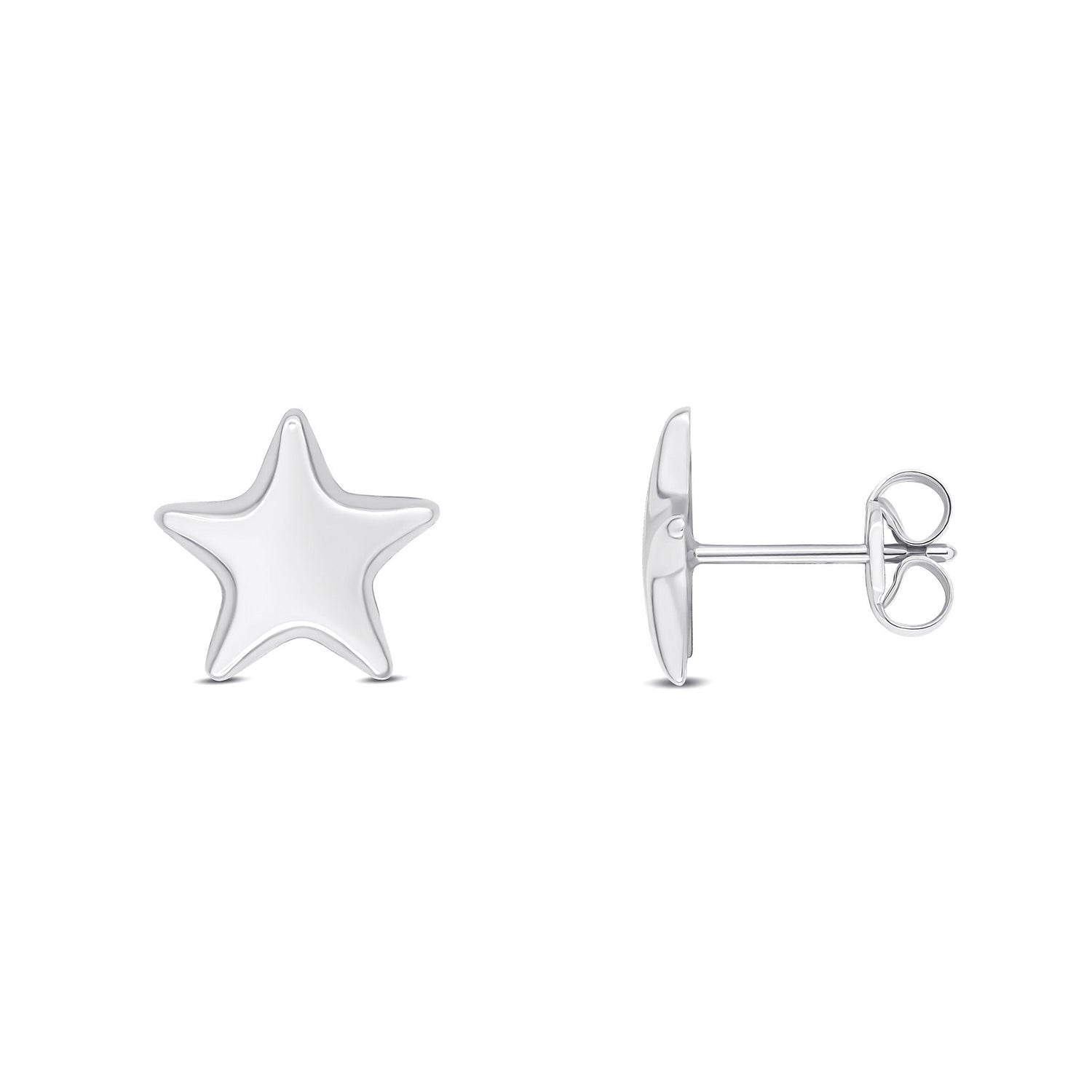 9ct White Gold Polished Rounded Flat Five-Point Star Stud Earrings — 9mm