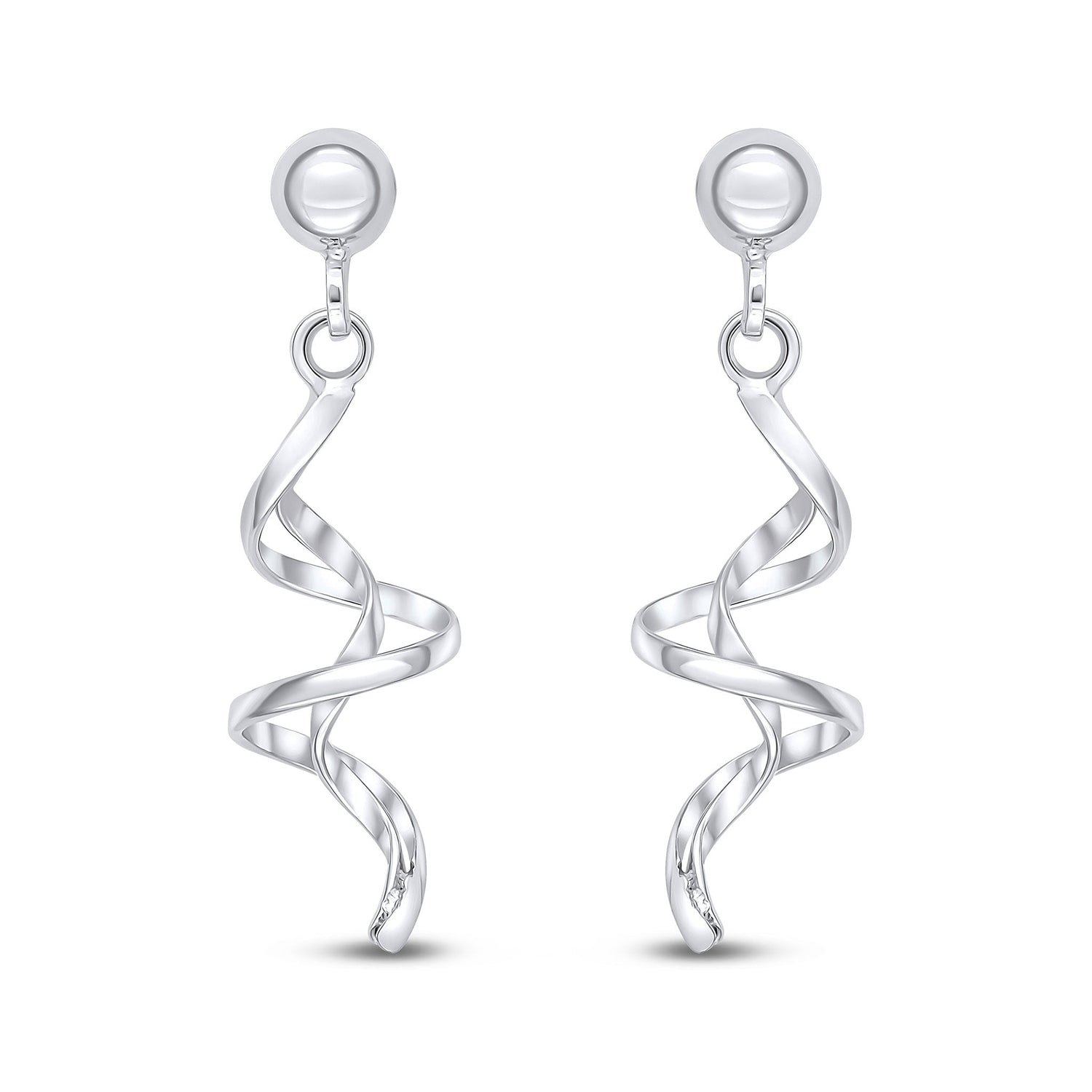 9ct White Gold Spiral Drop Earrings — 27mm