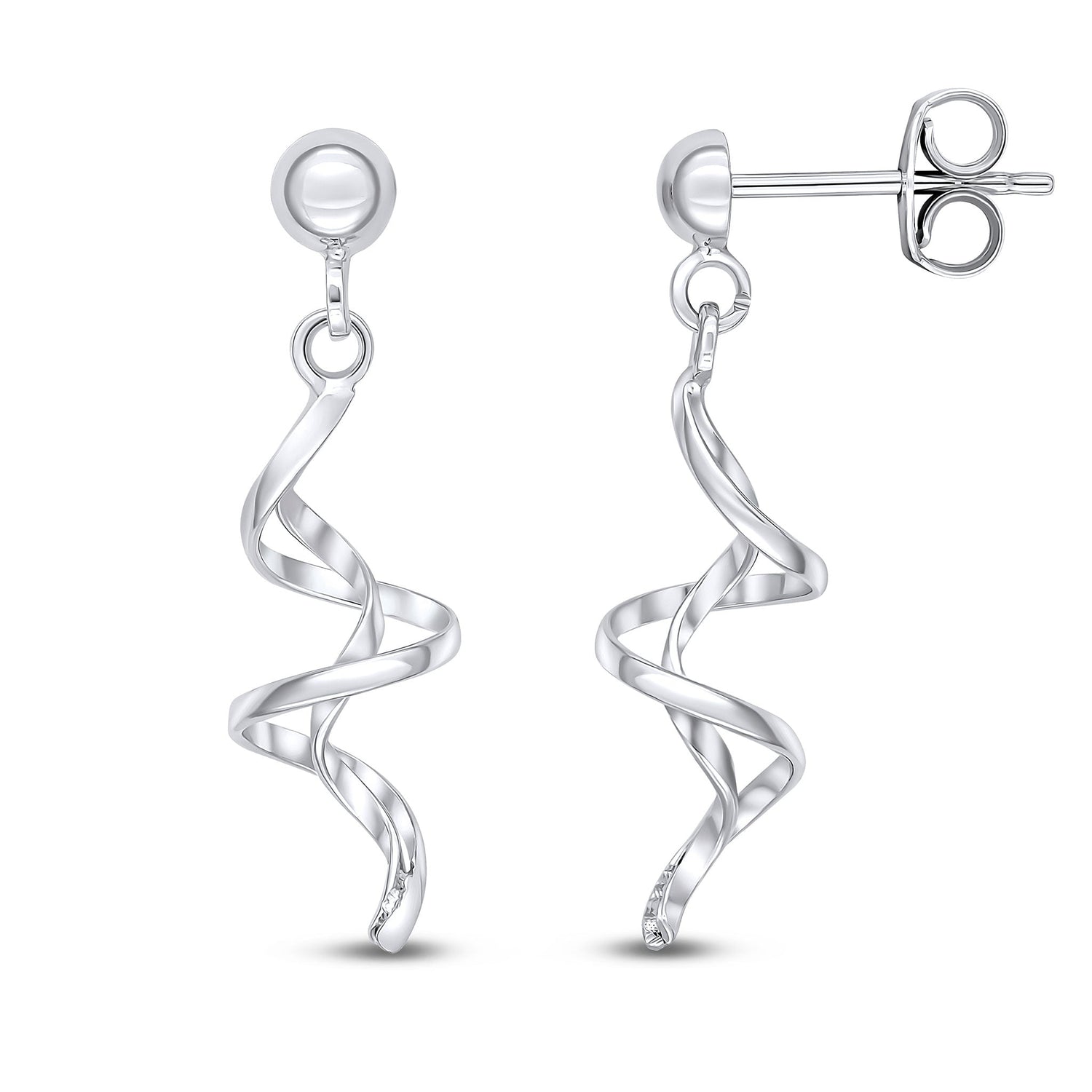 9ct White Gold Spiral Drop Earrings — 27mm