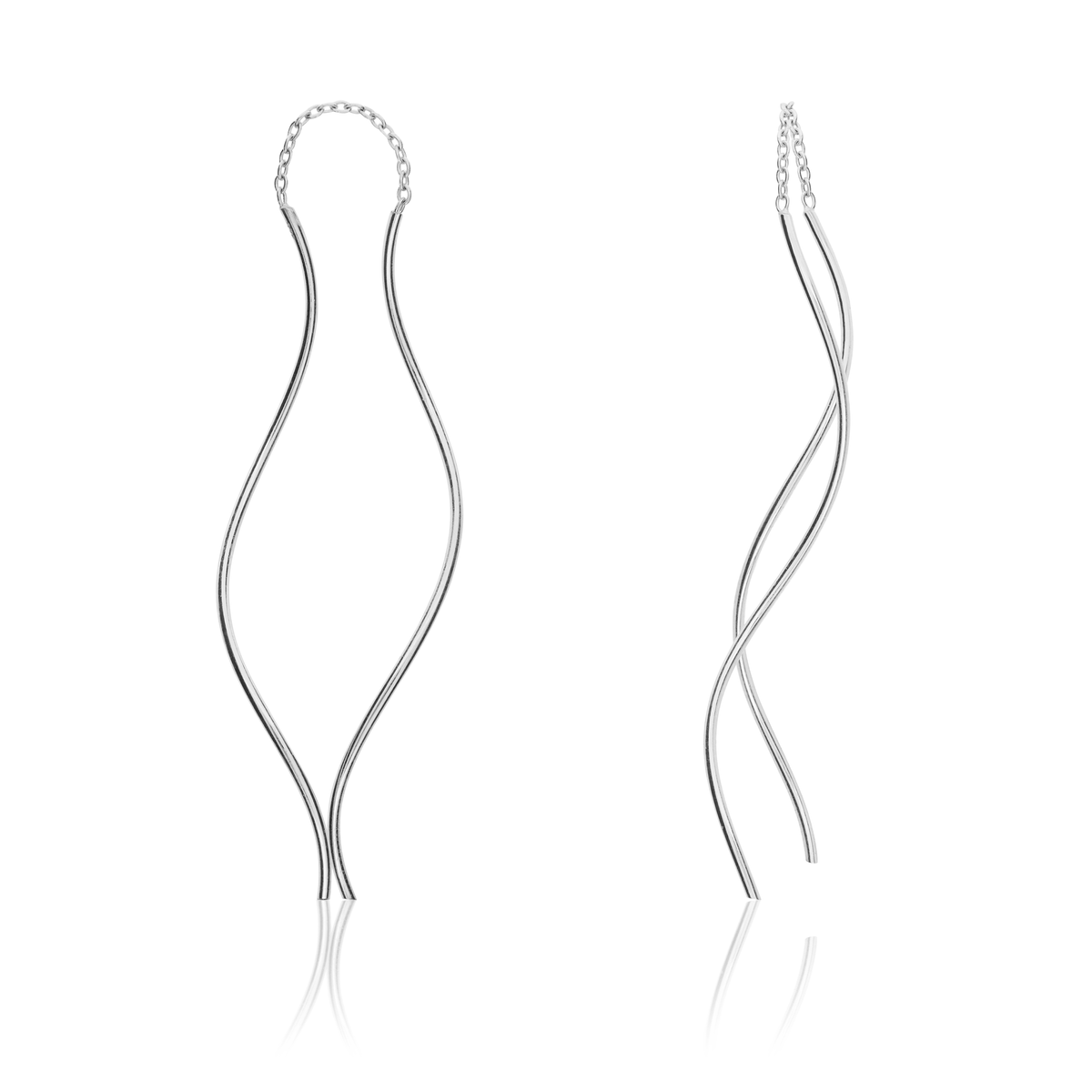 9ct White Gold Ribbon Pull-Through Drop Earrings