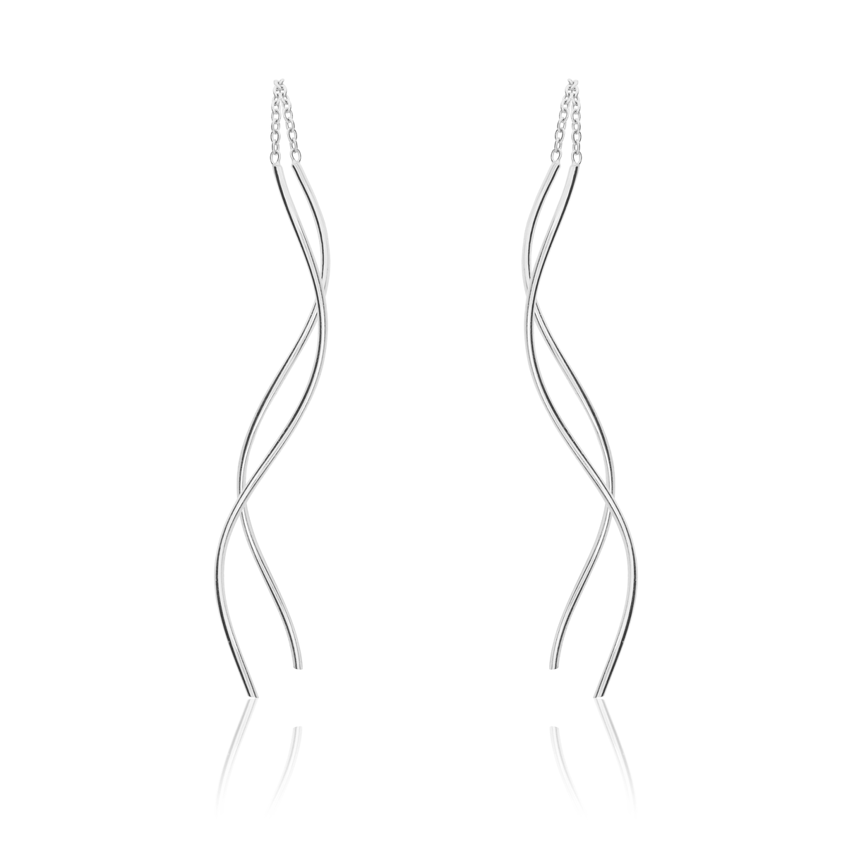 9ct White Gold Ribbon Pull-Through Drop Earrings