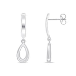 9ct White Gold Polished Curved Bar and Open Pear Shape Drop Earrings