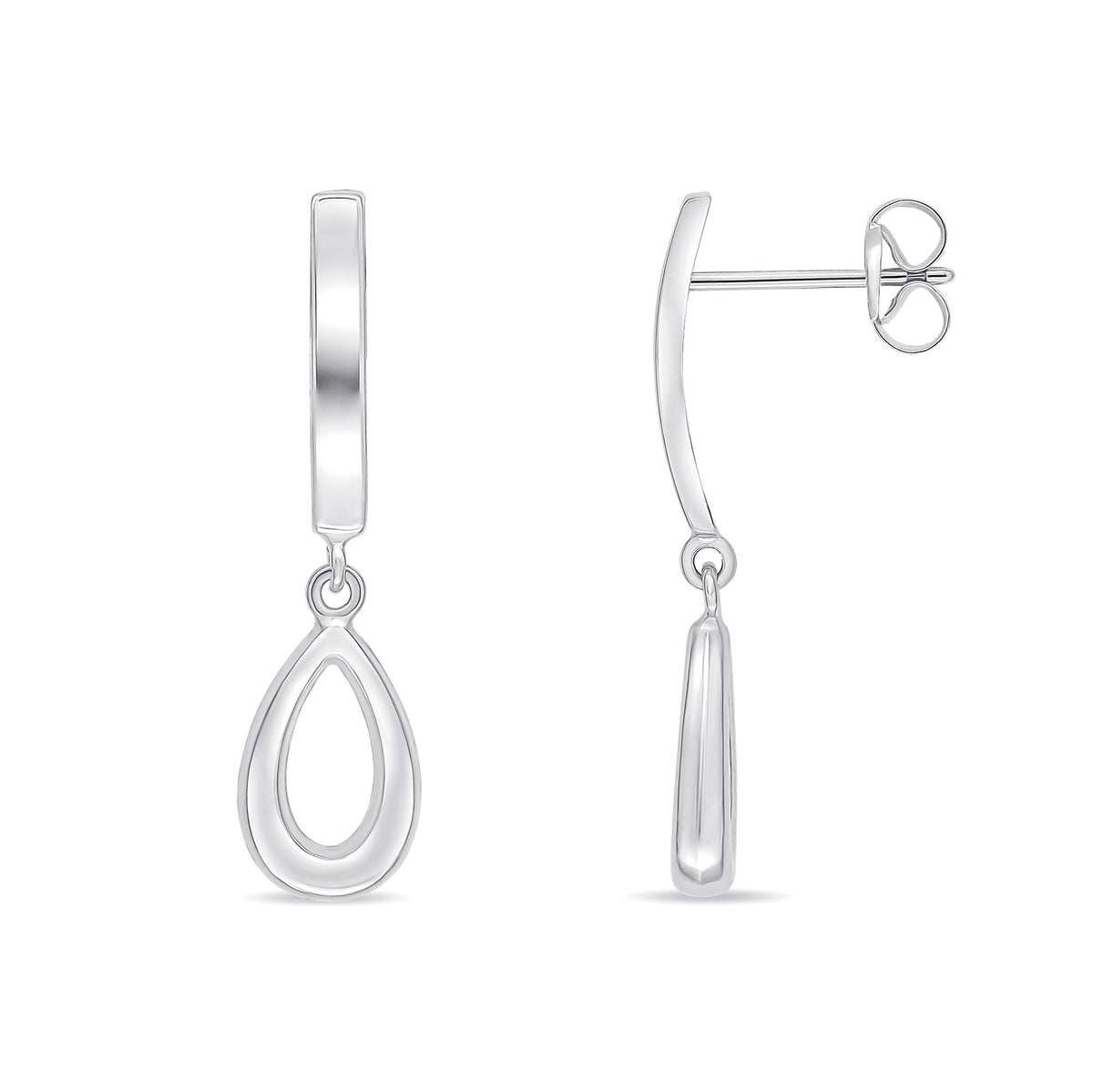 9ct White Gold Polished Curved Bar and Open Pear Shape Drop Earrings