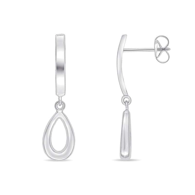 9ct White Gold Polished Curved Bar and Open Pear Shape Drop Earrings
