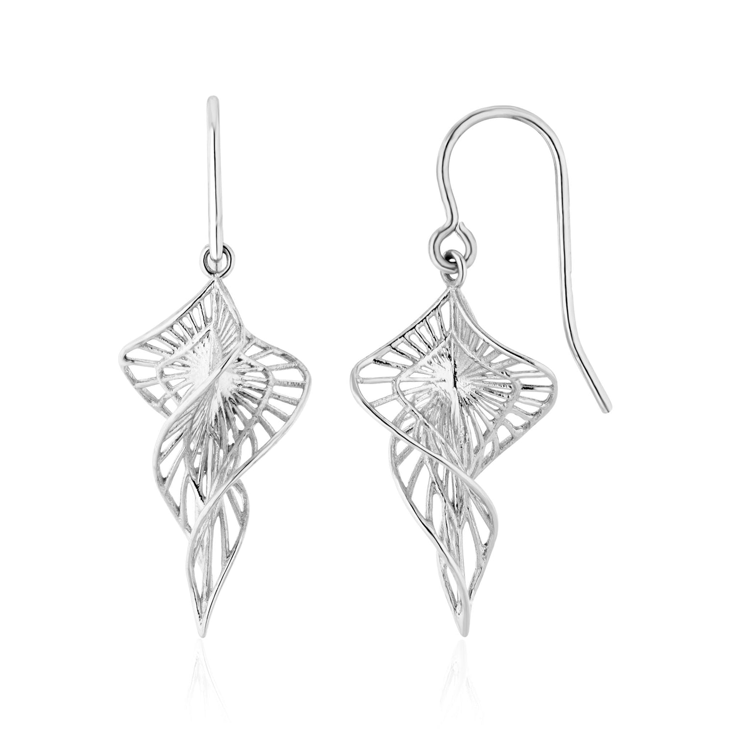 9ct White Gold Filigree Spiral Drop Earrings - 33mm