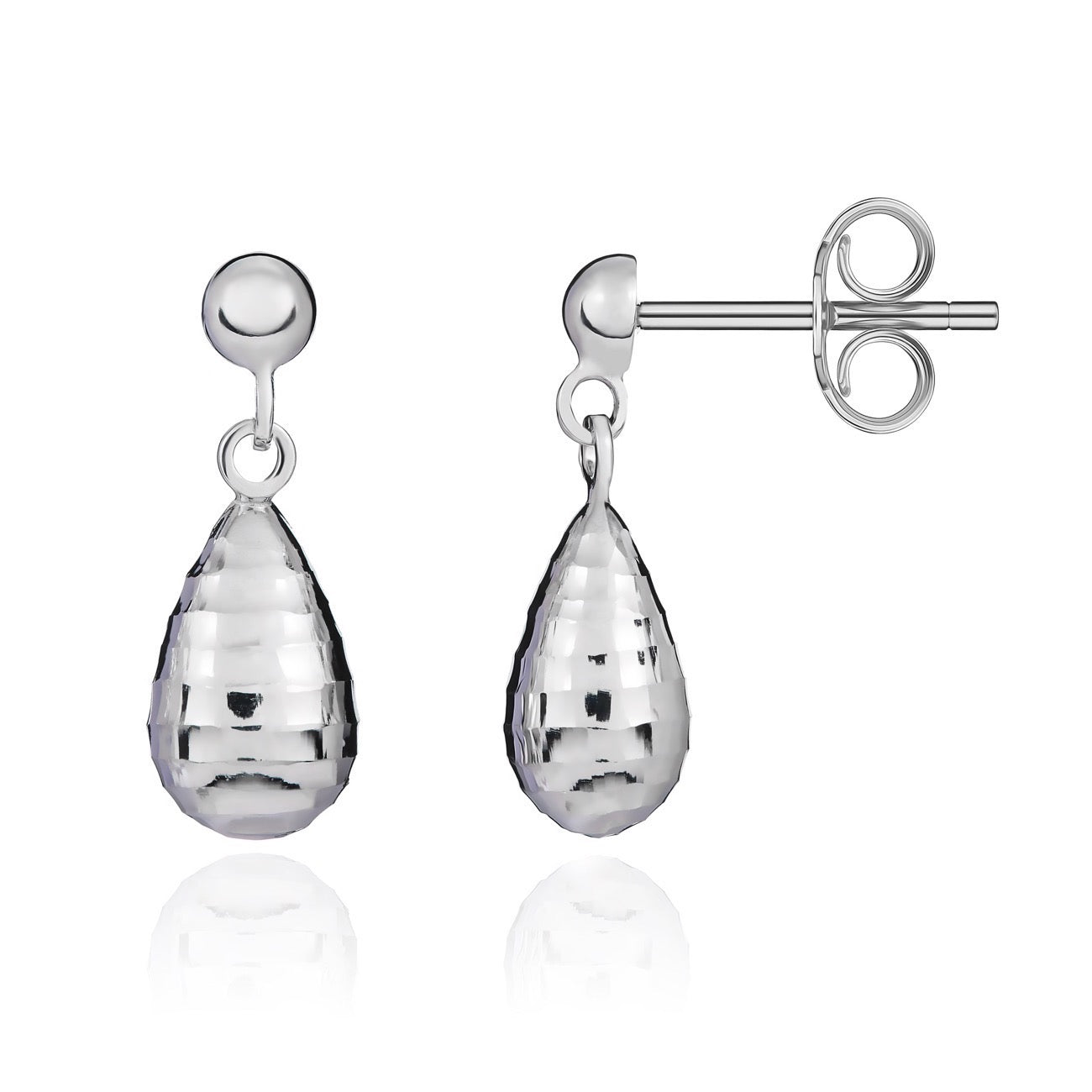 9ct White Gold Ribbed Torpedo Drop Earrings