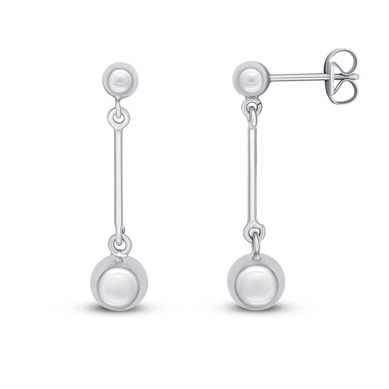 9ct White Gold 4mm and 6mm Polished Ball and Bar Drop Earrings — 6mm