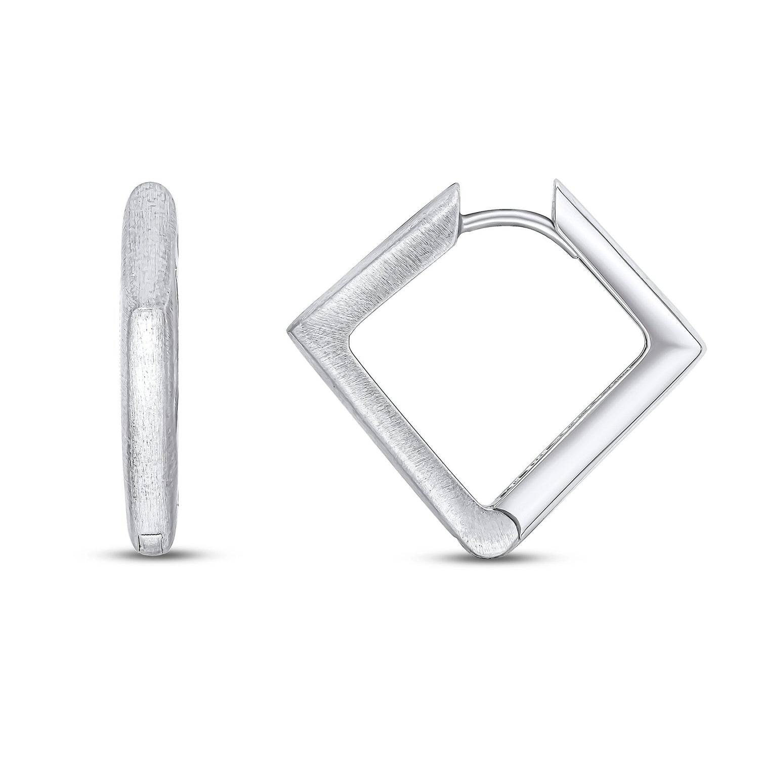 9ct White Gold Satin & Polished Square Huggie Hoop Earrings -- 16x16mm