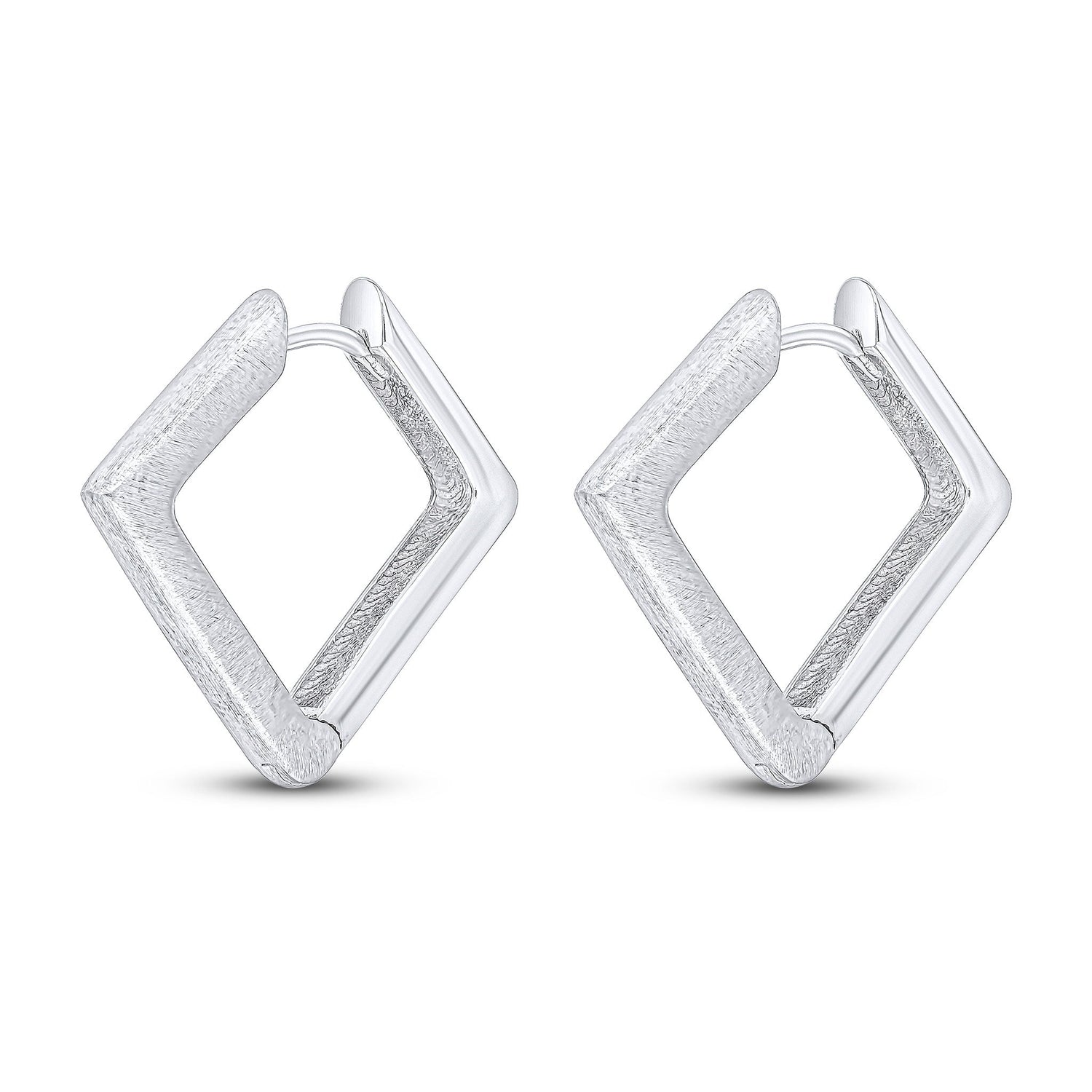 9ct White Gold Satin & Polished Square Huggie Hoop Earrings -- 16x16mm