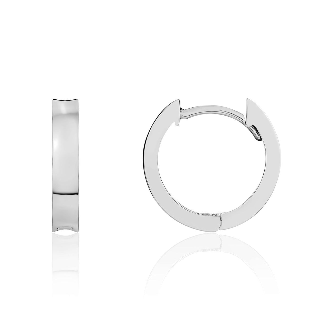 9ct White Gold Concave Polished Huggie Hoop Earrings