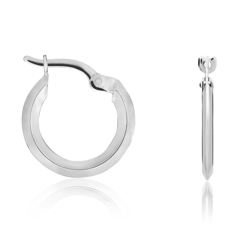 9ct White Gold Knife Edge Hoop Earrings – 15x1.5mm