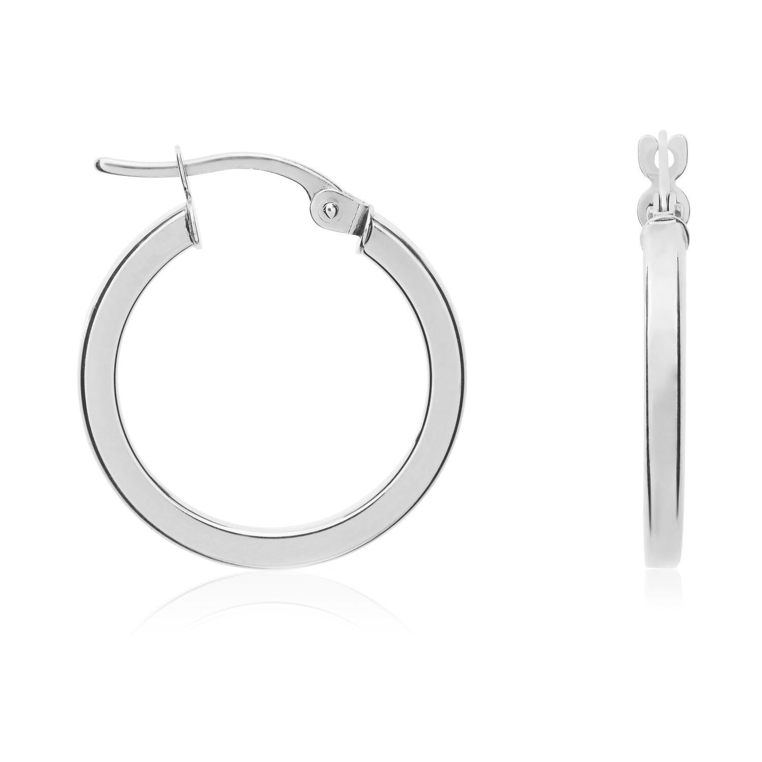 9ct White Gold Square Tube Round Hoop Earrings – 19x2mm