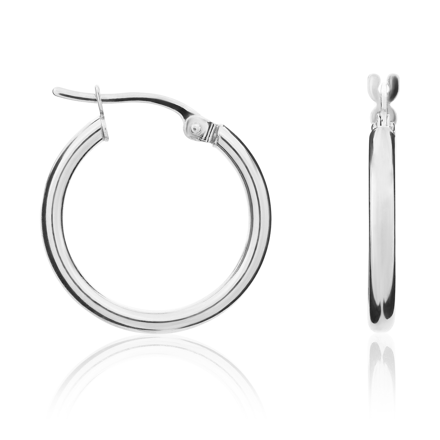 9ct White Gold Polished Tube Hoop Earrings – 19x2mm