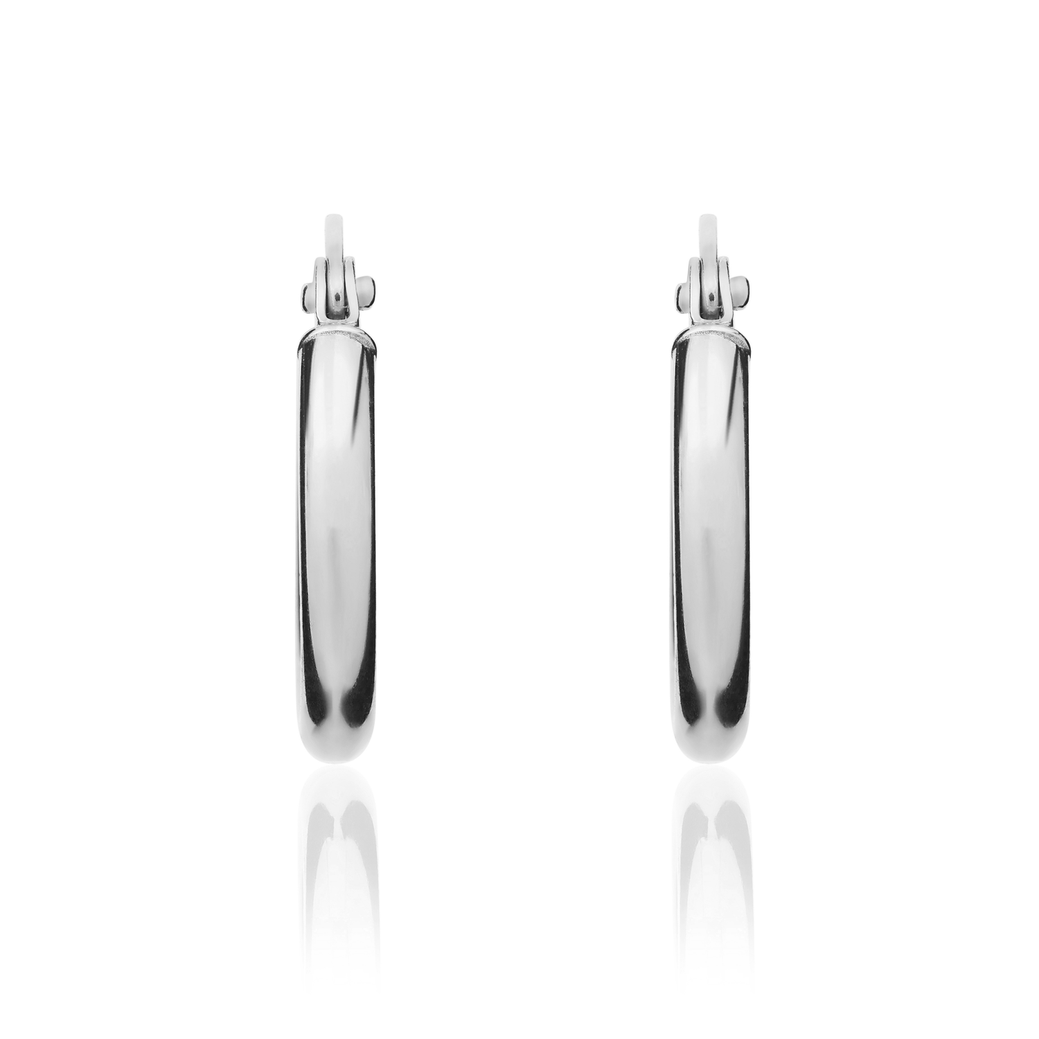 9ct White Gold Polished Tube Hoop Earrings – 14x2mm