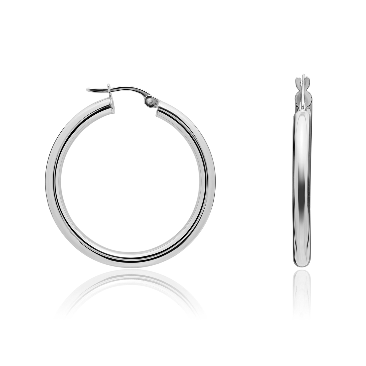 9ct White Gold Polished Tube Hoop Earrings — 31mm