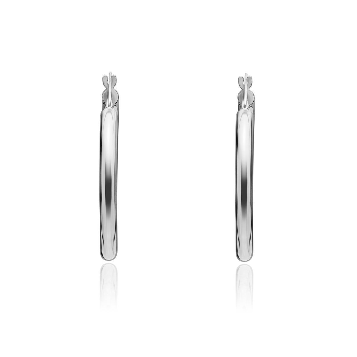 9ct White Gold Polished Tube Hoop Earrings — 31mm
