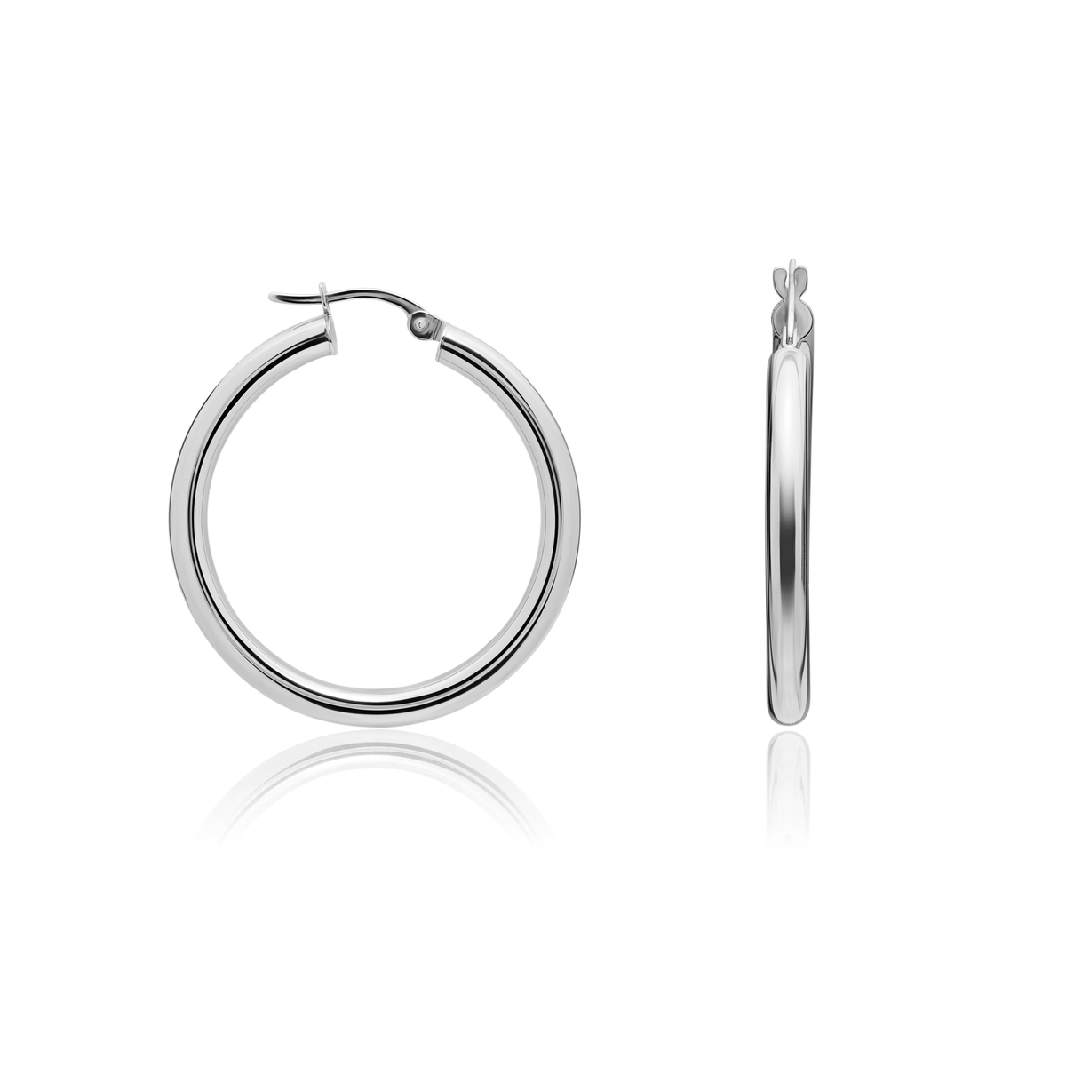 9ct White Gold Polished Tube Hoop Earrings — 26mm