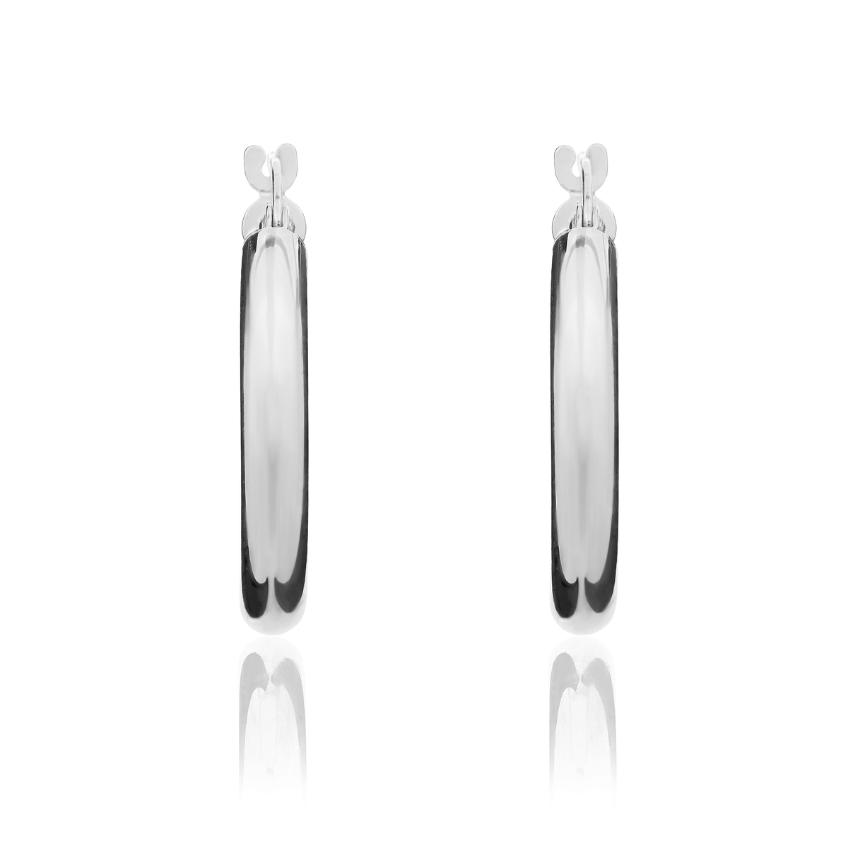 9ct White Gold Polished Tube Hoop Earrings — 21mm