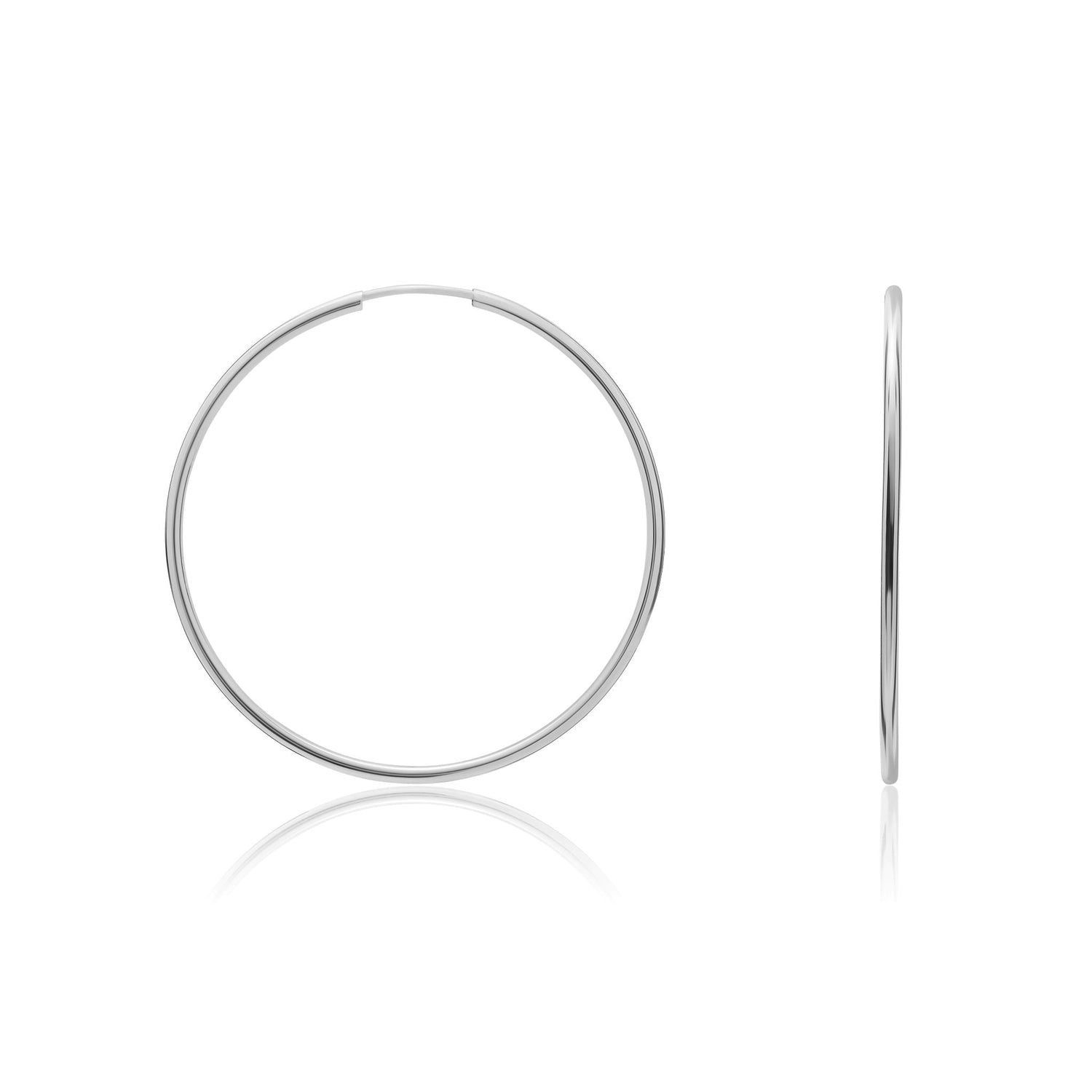 9ct White Gold Thin Sleeper Hoop Earrings – 42x1.5mm
