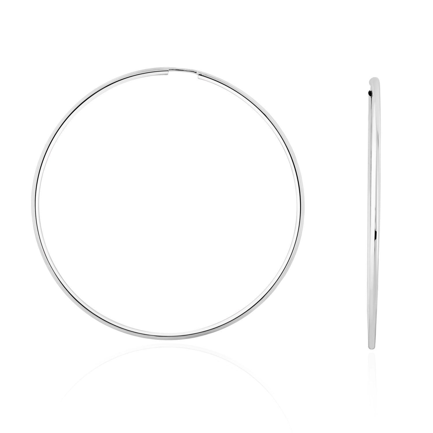 9ct White Gold Thin Sleeper Hoop Earrings – 63x1.5mm