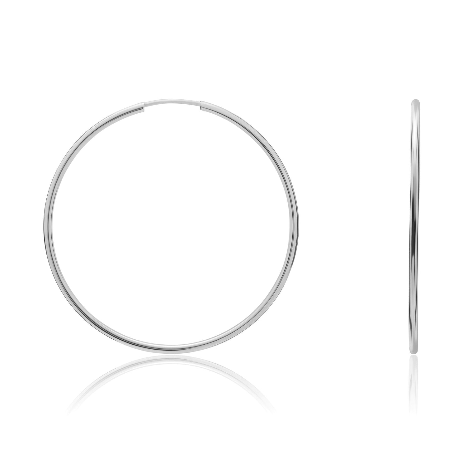 9ct White Gold Thin Sleeper Hoop Earrings – 54x1.5mm