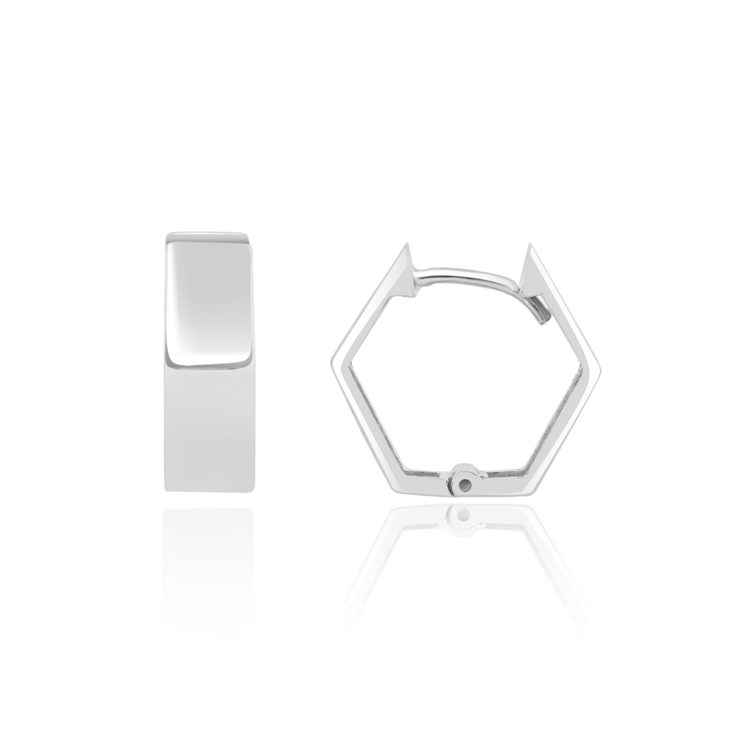 9ct White Gold Polished Hexagon Huggie Earrings 13x4.5mm