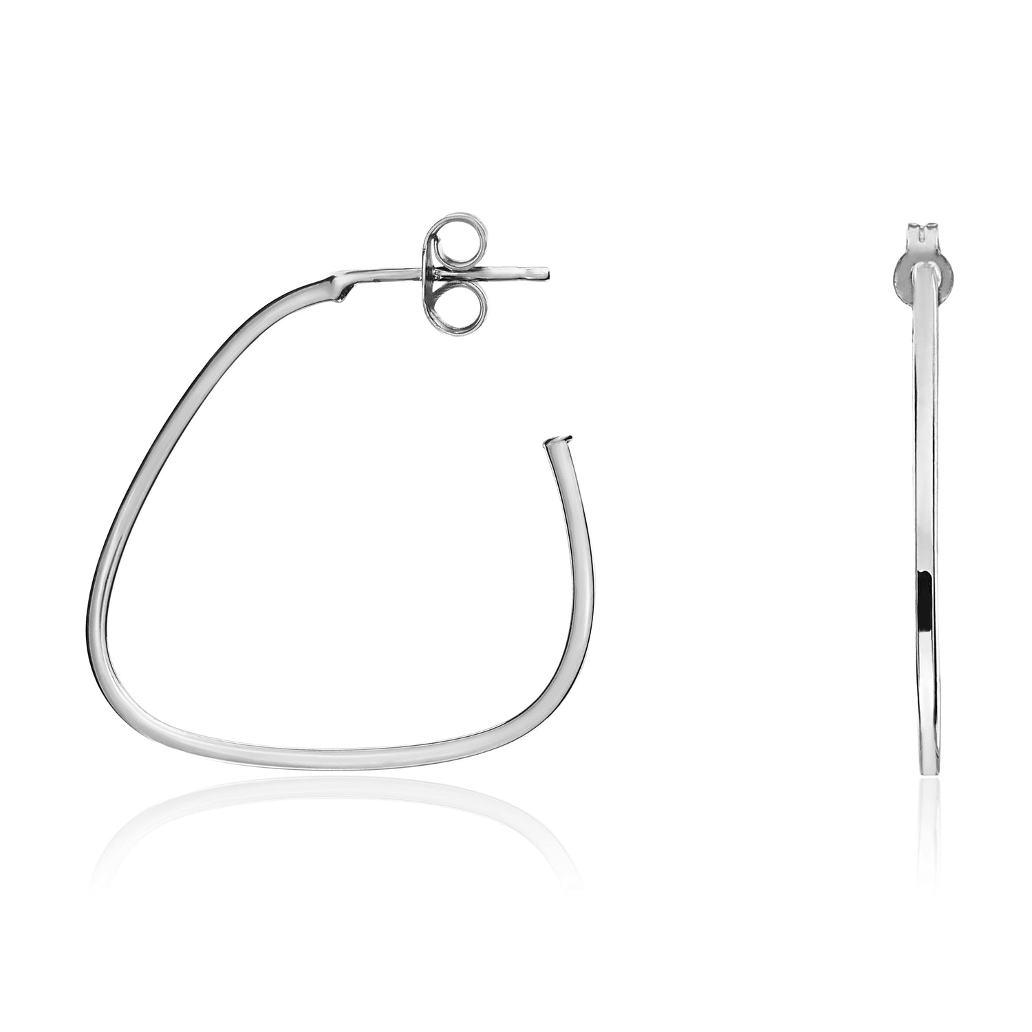 9ct White Gold Triangle Peg and Scroll Hoop Earrings – 22mm