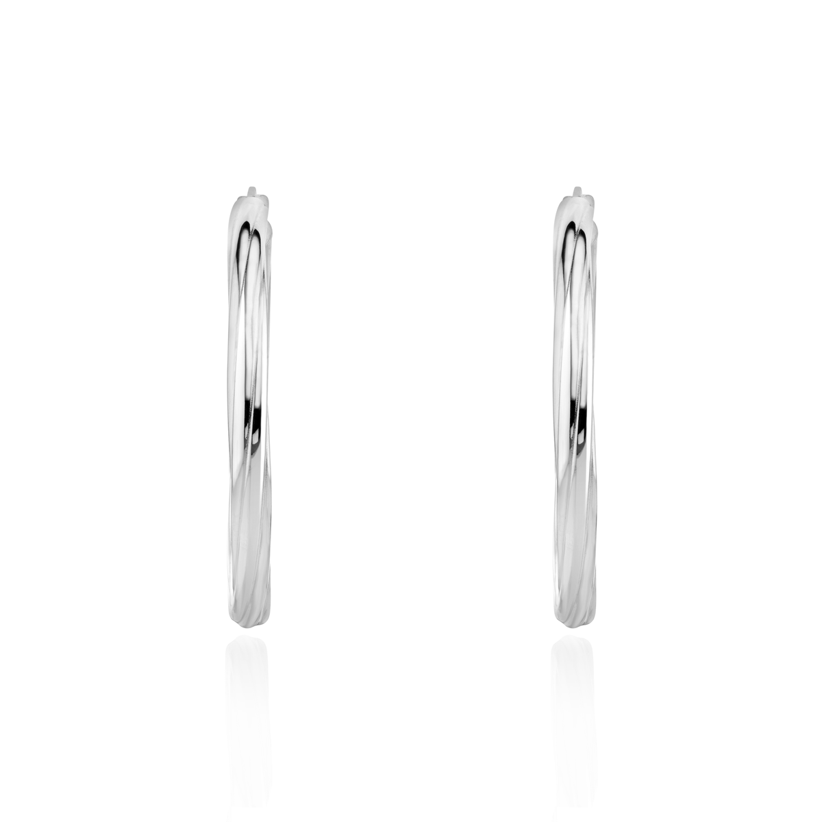 9ct White Gold Twist Tube Hoop Earrings — 36mm